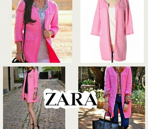 pink boucle jacket zara